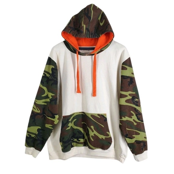 Volkswagon Code V Hoodie Sweatshirt Mens L Beige Green Camo Sleeves Fleece - Picture 5 of 11